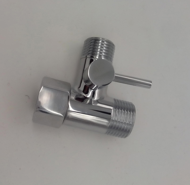 Metal T-adapter with Shut-off Valve, 3-way Tee Connector, Chrome Finish